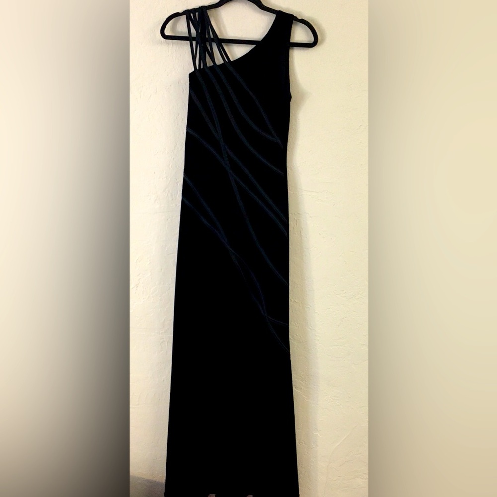Cache Vintage Velvet Sleeveless Maxi Dress Medium Black Gothic Evening Formal